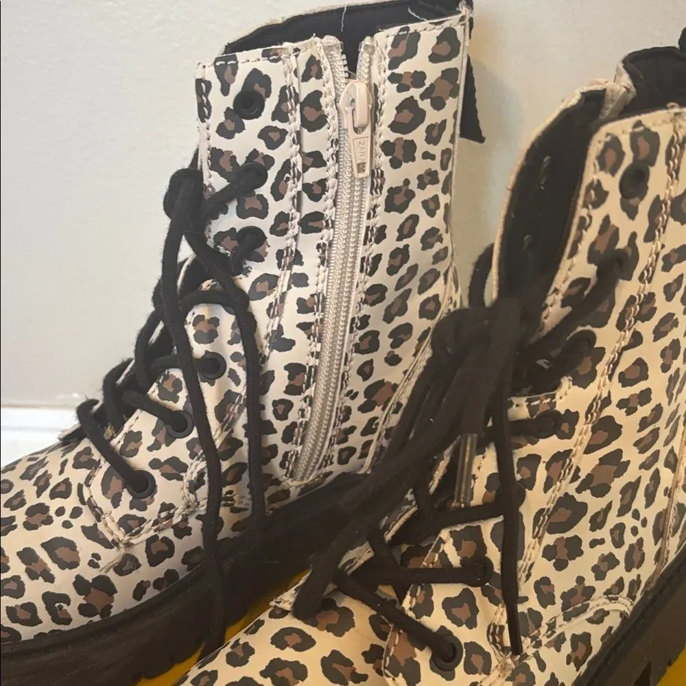 Zara euro size 34 Girls Leopard Print Lace-Up Ankle Boots